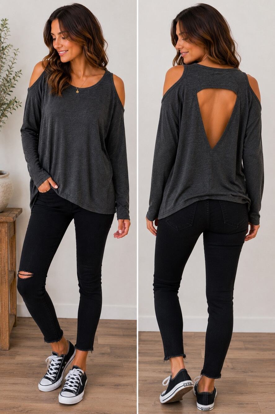 Chaser Open Back Cold Shoulder Long Sleeve Top XS